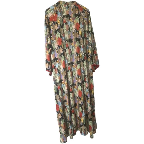 Natori Dynasty Mandarin Zip Caftan Dress XXL Art To Wear Loungewear Resort Wear - Picture 7 of 14